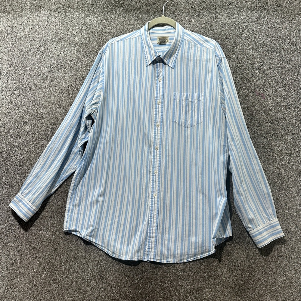 LL Bean Mens Large Blue White Striped Long Sleeve Button Down Shirt 0JGK2